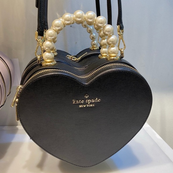 Kate Spade Love Shack Heart Pearl Handle Crossbody Black - Picture 10 of 14